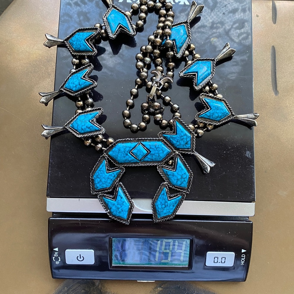 Squash Blossom Turquoise Silver Statement Necklace! long beaded arrows 24” - Picture 6 of 6